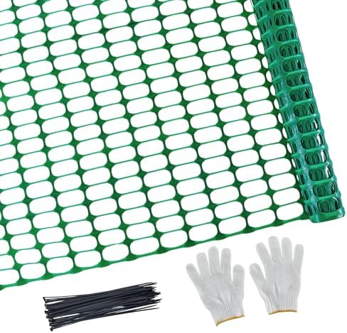 PotatoLife 4'x50' Plastic Mesh Fence Extra Strength with Zip Ties, Green
