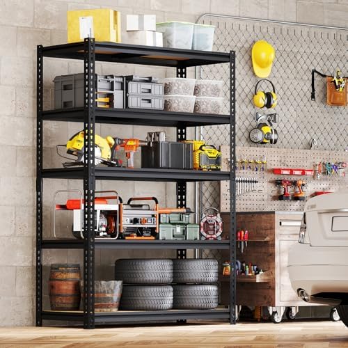 Garage Shelving Storage Shelves, 60'' H Adjustable Shelving, Metal Storage Shelves for Garage, Basement, Warehouse, Pantry, Closet,12" D x 28" W x 60" H