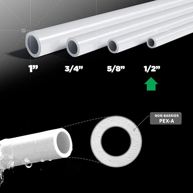 Pex-A Tubing 1/2" x 300 Ft Coil, Non-Barrier Pex Pipe for Potable Water, Flexible Water Tubing, White