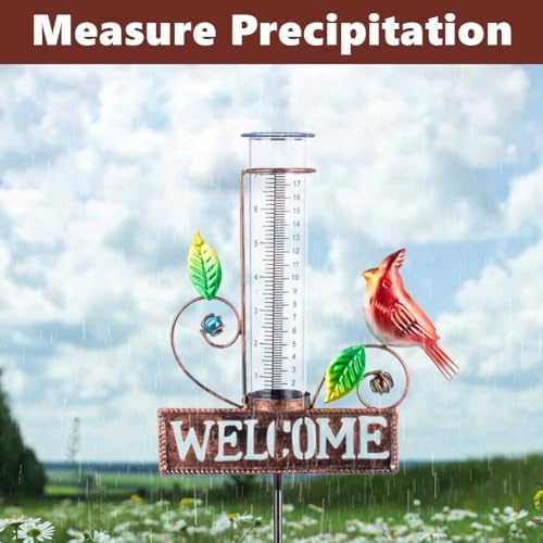 Stargarden Rain Gauge Outdoor, Metal Cardinal Rain Gauge