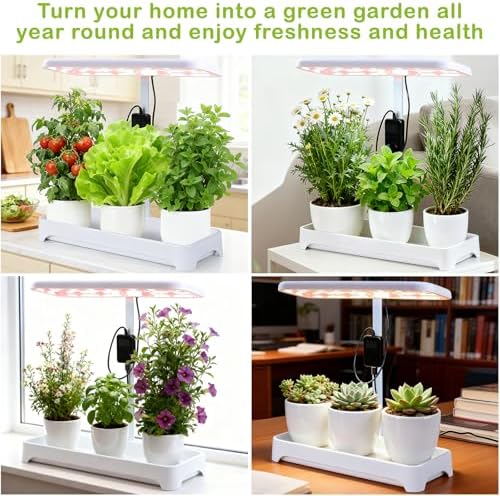 Indoor Herb Garden with Grow Light, Full Spectrum LED Planter for Kitchen Herbs & Houseplants, Height Adjustable Indoor Growing System for Home & Apartment Decor (Not Pots) (White, 16.5*6.5*4 inch)