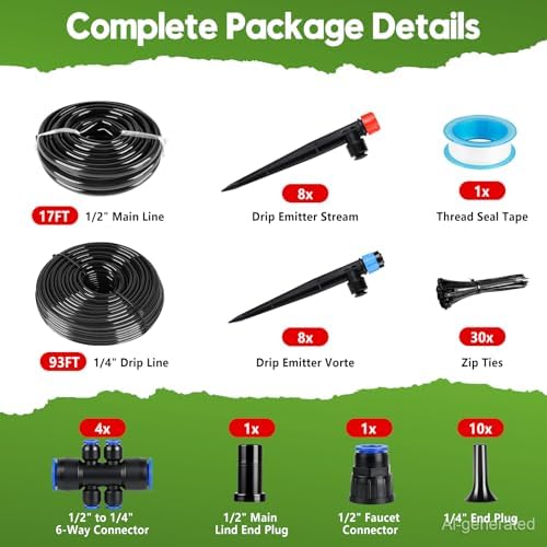 110FT Drip Irrigation System Kit, Automatic Garden Watering System