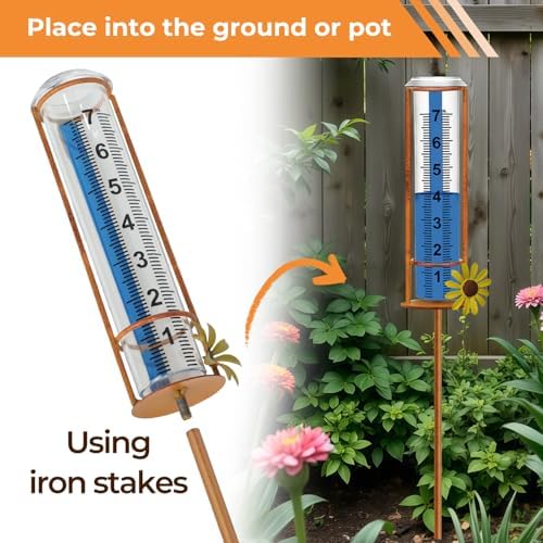 JMBay Rain Gauge Outdoor, Freeze Proof Rain Gauges Outdoors Best Rated,7" Capacity Detachable Rain Guage with Stake for Yard,Lawn & Garden,Large Clear Number and Scale Rain Measure Gauge Water Meter