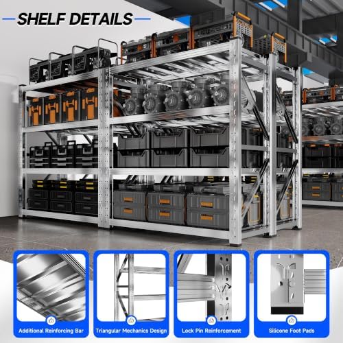 Heavy Duty Stainless Steel Shelving Unit, 2200 LBS Total Load Capacity