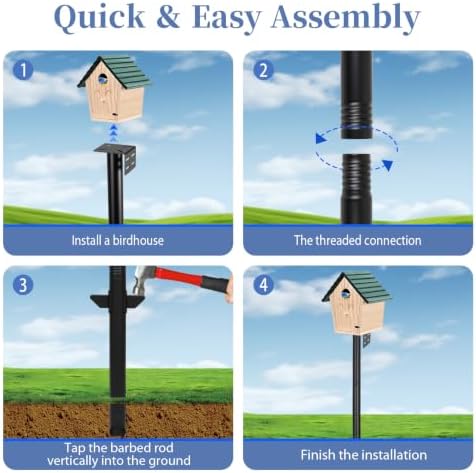 Bird Feeder Pole Heavy Duty 93.5" Tall, Rustproof Metal Birdhouse Pole with Barbed Spike, Tool-Free Threaded Assembly & Adjustable Height 32"-93.5" for Outdoor Birdhouse or Feeder