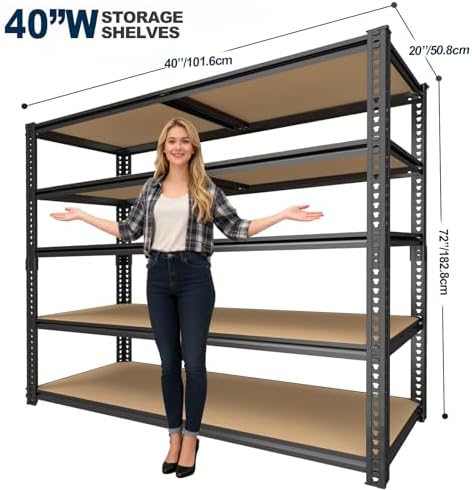 40" W Garage Shelving Unit, 2400Lbs Storage Shelves, Heavy Duty Adjustable Rack for Basement, Warehouse, Pantry, Stores, Tool Room, Freestanding Organizer