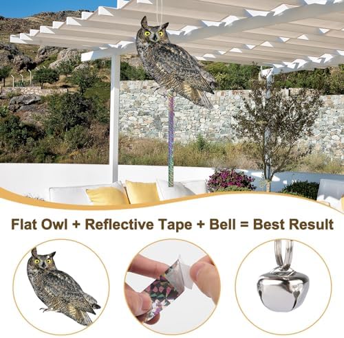 2PCS Hanging Flat Garden Owls, Fake Owl to Scare Pigeon