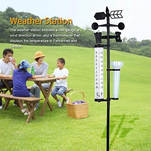 FLEXMAN 55.11Inch 3 in 1 Weather Station, Waterproof Outdoor Garden Thermometer Rain Gauge Wind Indicator for Lawn Pathway Patio Courtyards