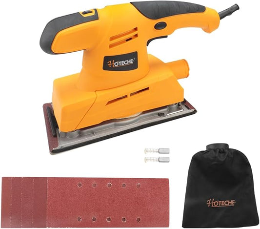Hoteche 3.17 Amp Orbital Sander, 4.5 x 9 Inch Pad – Variable Speed, 7000–12000 RPM, Dust Bag, 5 Sandpapers & Carbon Brushes – Heavy-Duty Aluminum Base Sheet Sander for Wood, Paint & Metal