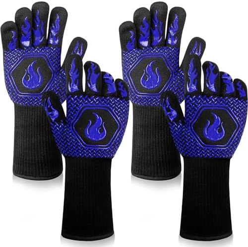 BBQ Gloves 1472F Heat Resistant Non-Slip Silicone 2 Pairs (Blue)