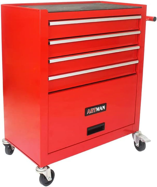 4 Drawers Tool Cart on Wheels,Rolling Tool Box Tool Storage， Drawers Rolling Organizer Tool Case for Garage, Warehouse, Workshop, Repair Shop (4 Drawers(Red))