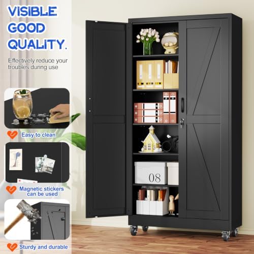 GAIOUS 73.6" Tall Metal Storage Cabinet with Lock and Wheels, File Cabinet
