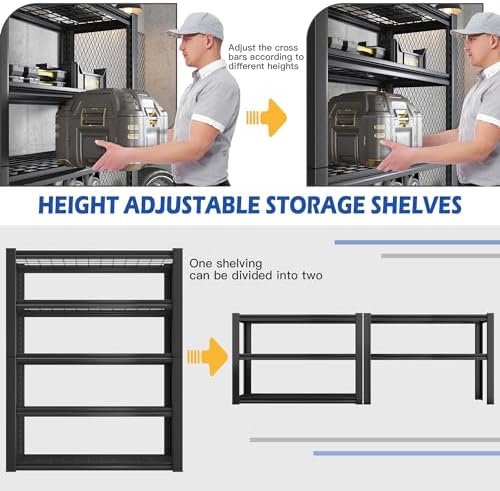 REIBII 2-Pack Commercial Heavy Duty Shelving, 3010 LBS Capacity per Shelf 72" H Industrial Storage Rack, 5-Tier Adjustable Boltless Rivet Metal Shelving Unit for Warehouse Garage Workshop Retail Store