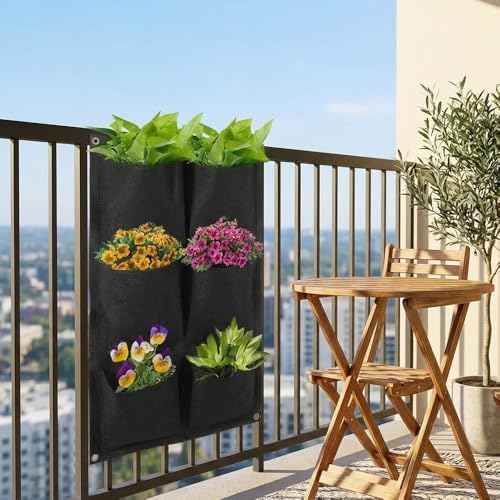 WFIST Vertical Hanging Planter Bag, Breathable Felt Wall Garden Planter with Metal Grommets, Indoor/Outdoor Space-Saving Herb & Flower Growing Pouch (6-Pocket)