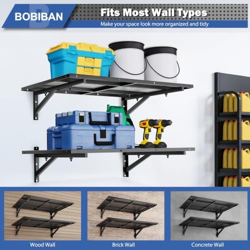 4 Pack Garage Wall Shelving Heavy Duty 2x3ft, Black