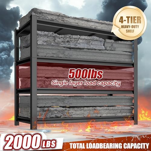 Garage Shelving Unit, Heavy Duty 4-Tier Adjustable Storage Rack, Steel Shelving, 2000 lbs Capacity, Industrial Shelves for Heavy Tools and Equipment (63" H x 36" W x 14" D)