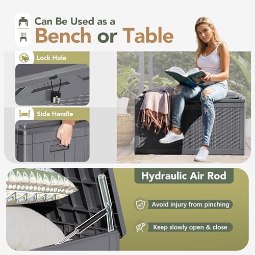 Flamaker Deck Box 98 Gallon Waterproof Resin Storage Box with Cushion