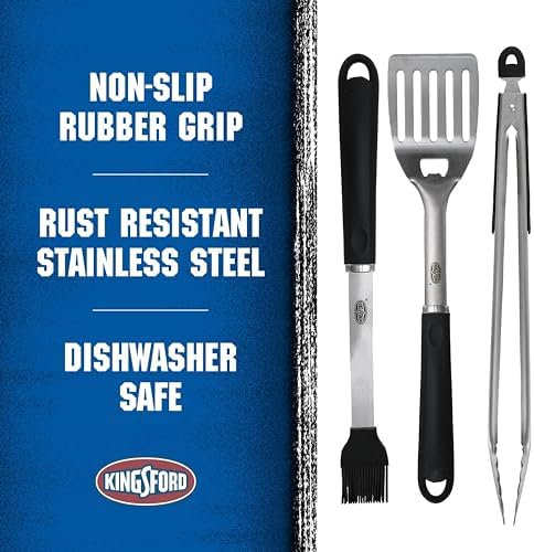 Kingsford 3-Piece Rust-Resistant Stainless Steel BBQ Tool Set, 3 Count
