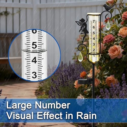Glass Weather Station,Rain Gauge with Fairy Decor for Solar Yard Decor