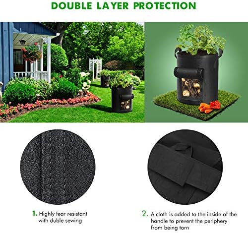 Cavisoo 5-Pack 10 Gallon Potato Grow Bags, Garden Planting Bag with Reinforced Handle, Thickened Nonwoven Fabric Pots for Tomato, Vegetable and Fruits