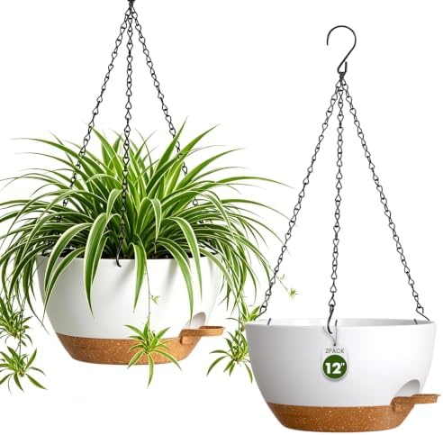 12 Inch Large Self Watering Hanging Planters 2 Pack with Saucers