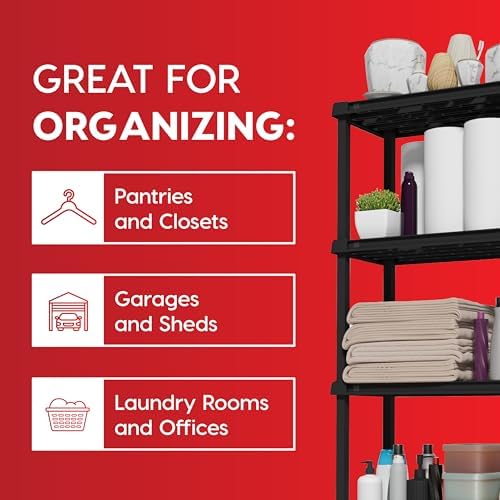 IRIS USA 4-Shelf Light Duty Plastic Storage Shelves, 200lb Capacity, 48" H x 24" W x 12" D, Medium Modular Shelving Unit Storage Organizer for Bathroom, Laundry, Garage & Home, Storage Rack - Black
