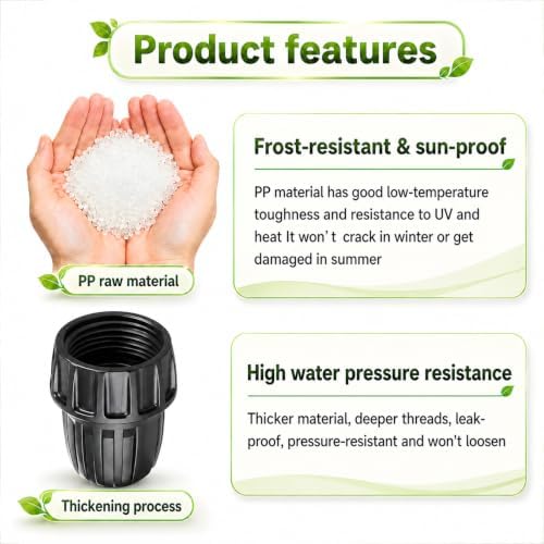 6 Pack Drip Irrigation Parts 1/2 Inch Irrigation Tubing to Garden Hose Adapter, Heavy-Duty Locking PP Fitting for Lawn Greenhouse Watering, 3/4 Inch FHT to 16mm Threaded Connector