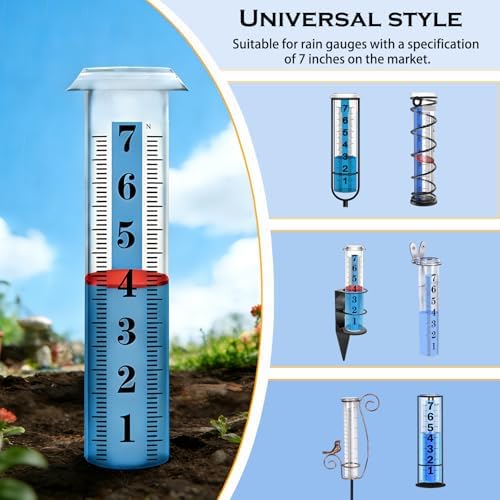 2PCS Rain Gauge Replacement Tube Plastic, Accurate Rain Gauge Outdoor, Thickened and Transparent 7" Capacity Tube with Blue Strip for Yard & Garden, 2 Rainfall Meter Tube with 1 Clean Brush