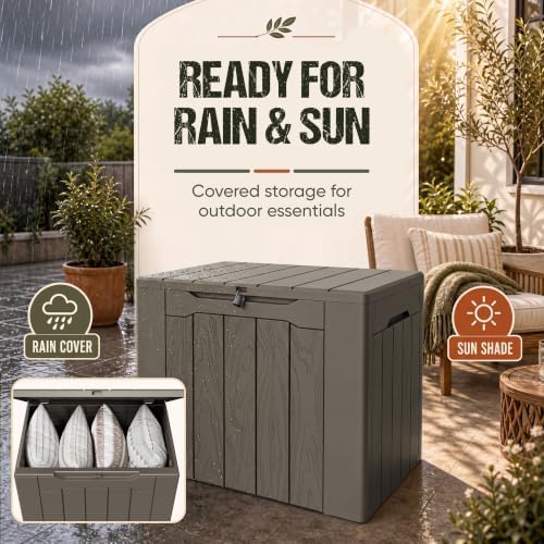 Flamaker Deck Box 30 Gallon, Waterproof Resin Small Storage Box with Lid