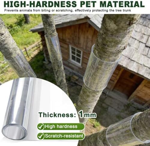 Extra Thick Tree Trunk Protector Guard - 99" L x 16" W PET Plastic Wrap for Iguana & Cat Prevention, DIY Plant Greenhouse Including Waterproof Transparent Acrylic Double-Sided Adhesive