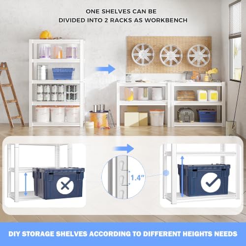 Raybee Storage Shelves, 2000LBS Garage Shelving,White Metal Shelves, 5 Tier Adjustable Heavy Duty Shelving for Pantry Kitchen Closet Basement Warehouse 16.5" D x 32" W x 63" H