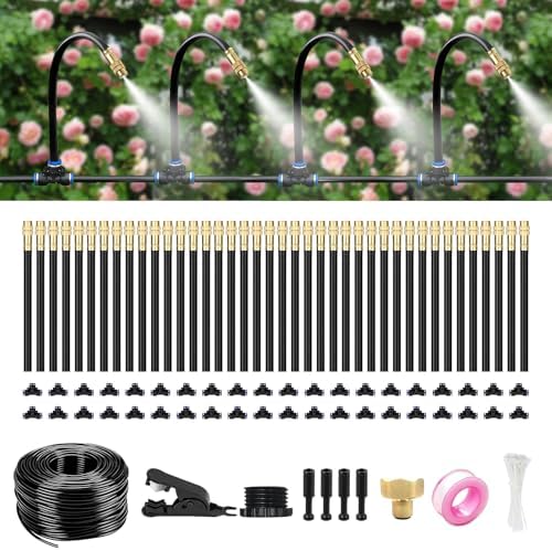 100FT Drip Irrigation System for Garden – Automatic Watering Kit with Solid Brass Metal Connectors, 360° Bendable Tubing &40 Adjustable Nozzles for Greenhouse, Lawn, Yard & Plants