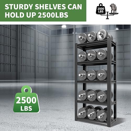 72" H Garage Shelves, Garage Shelving Heavy Duty, 2500Lbs 5 Tier Adjustable Garage Storage Shelves Suitable for Warehouse, Basement, Workshop, Kitchen, Require Assembly, 16" D*36" W*72" H(Black)
