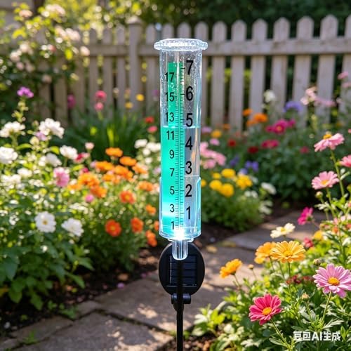 JOYBEE Solar Antifreeze Rain Gauge for Outdoors Yard Garden(Green)