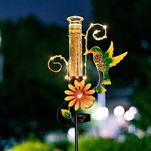 Stargarden Hummingbird Rain Gauge Outdoor,Metal Solar Rain Gauge