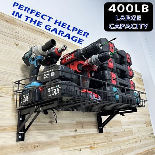 ULIBERMAGNET Large Folding Garage Shelf,Heavy Duty Wire Basket Storage Shelving,400LB Wall Mounted Storage DIY Folding Utility Racks for Garage, Office, Basement, Closet, Kitchen, Laundry