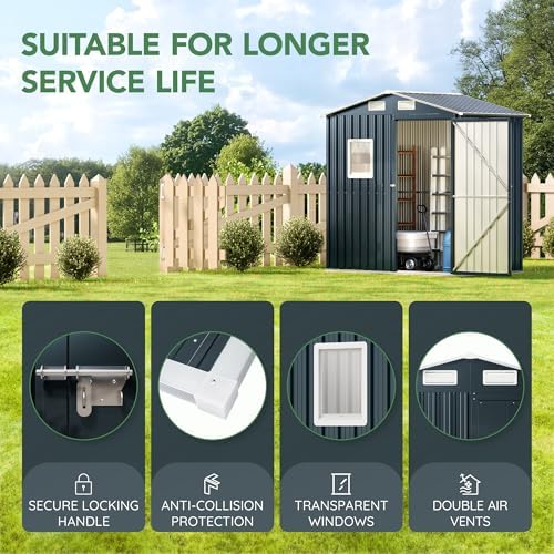 Breezz Outdoor Steel Storage Shed with Floor Frame, 6 x 4 ft, Nightblue