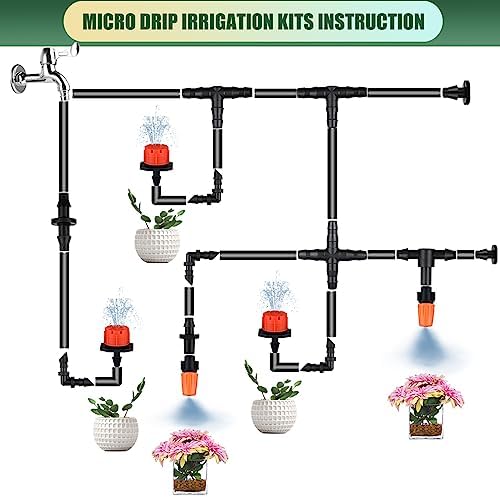 300Pcs Drip Irrigation Fittings Kit for 1/4" Tubing, Drip Line Connectors for Drip Systems- Drip Emitters, Nozzles, Nozzle Tees, Single barbs, 4-Way Connectors, End Plugs, Elbows, Tees, Couplings