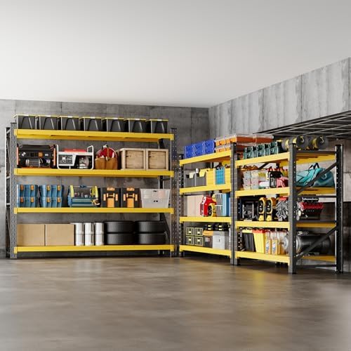 BYNSOE 60" W Storage Shelves 5000lbs Garage Metal Shelving Heavy Duty Garage Shelves Adjustable Storage Shelves for Industrial, Factory, (Black Yellow, 60" W X 24" D X 70" H)