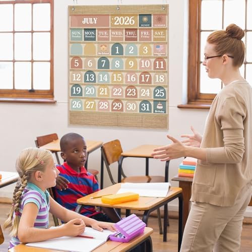 Sinload Classroom Calendar Pocket Chart Linen Color, Modern Boho 2