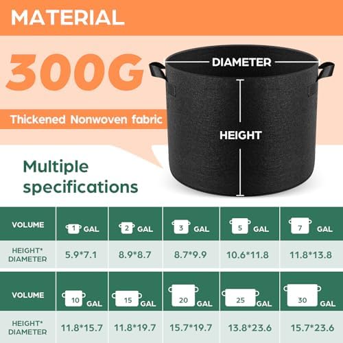 Jorvila 5-Pack 5 Gallon Grow Bags