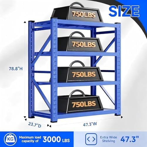 Heavy‑Duty Metal Garage Shelving Unit, 3000 LBS Total Load Capacity