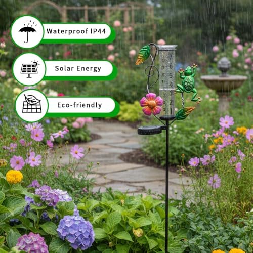 Solar Rain Gauge Outdoor - 7-Inch Glass Tube