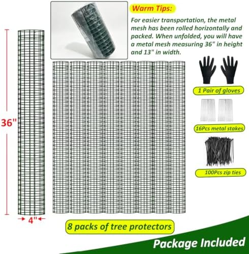 Metal Tree Trunk Protector, 8 Pack 36" Mesh Tree Guards Tree Protectors with Zip Ties, Stakes, ExpandableTree Trunk Protector Guard, Tree Protectors from Deer, Mower, Animals(36",8 Pack)