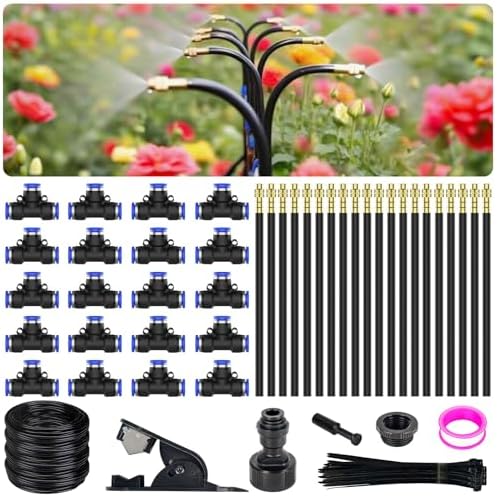 360° Adjustable Drip Irrigation System - Garden Watering System 66FT with 20 Nozzles, Drip Irrigation Kit for Garden, Yard, Lawn, Greenhouse, Plants, 5/16 inch Hose