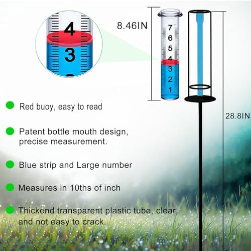 Rain Gauge Outdoor, Upgraded Rain Gauges Outdoors Best Rated,Accurate Rain Measure Gauge for Yard,Adjustable Height Rainfall Meter,Rain Gauge Outdoor Freeze Proof,Rain Measuring Tool,Easy to Read