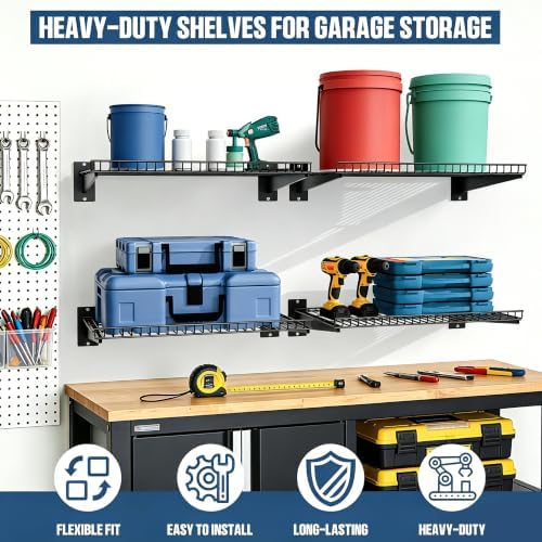 Garage Wall Shelving 24"x16.5" 2-Pack, Wall Mounted Shelves, Black