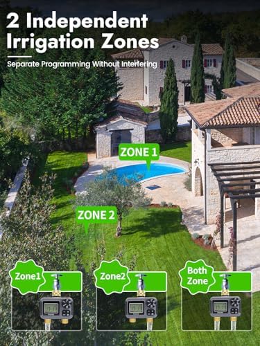 Insoma 2-Zone Water Timer Brass Inlet/Outlet, Programmable Outdoor Hose Faucet Timers with Auto/Manual Modes + Rain Delay, Waterproof Sprinkler Timer for Garden, Lawn, Yard, Pool | Save Water & Money
