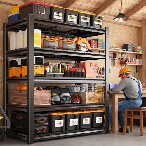 REIBII 5 Tier Garage Shelving for Garage, Adjustable Metal Shelving (Pack of 2)