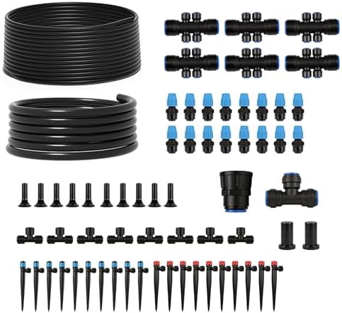 230FT Drip Irrigation System Kit, Quick Connect Garden Watering System, Complete Automatic Drip Irrigation Kit with 1/2" & 1/4" Tubing, Adjustable Emitters for Garden, Raised Beds & Greenhouse